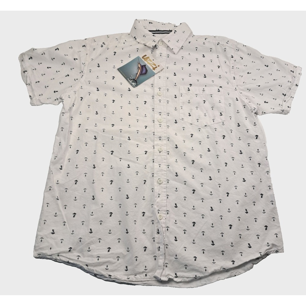 Uzzi Shirt Mens S Short Sleeve Button Up Cotton Anchor All Over Print NEW Preppy